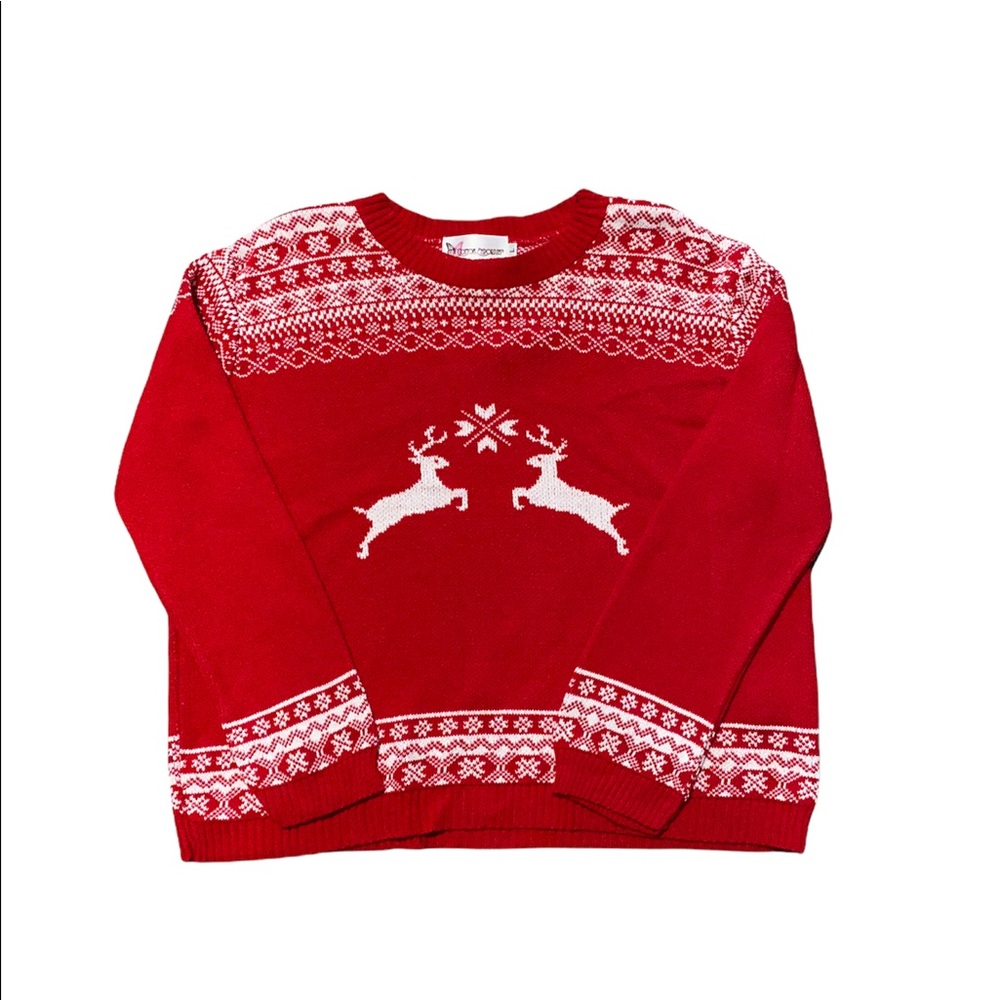 Cotton Emporium Kids Red Reindeer Crew Neck Pullover Sweater